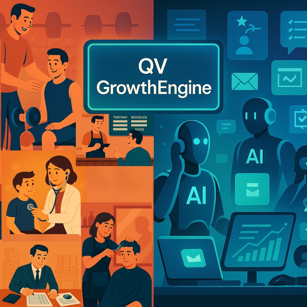 QV GrowthEngine showing business operations and AI-powered growth automation